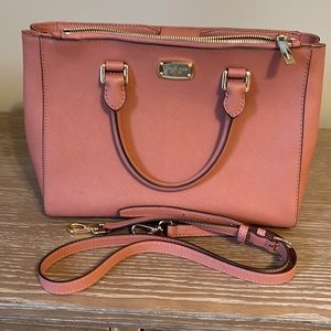 Michael Kors Kellen Medium Satchel Leather Crossbody Antique Rose